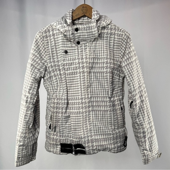 Burton Houndstooth Ski Snowboard‎ Jacket in White Grey Size Extra Small - Picture 1 of 9